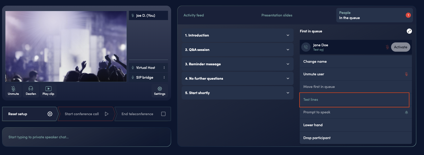 Testing conference call connection
