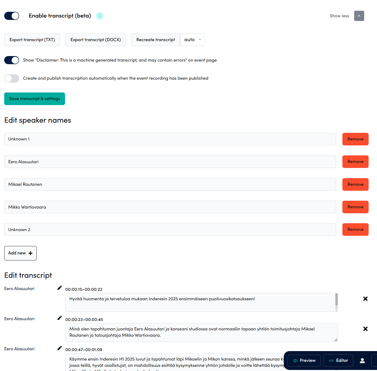 Working with transcripts | Engagestream Documentation